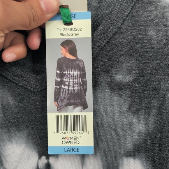 GREEN TEA TIE Dye Top Sweatshirt Women's Black/Grey Large - Picture 7 of 10